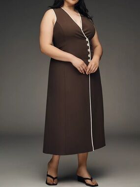 Anthropologie Mare Mare Linen Asymmetric Button Midi Dress Hot Fudge Brown NWT